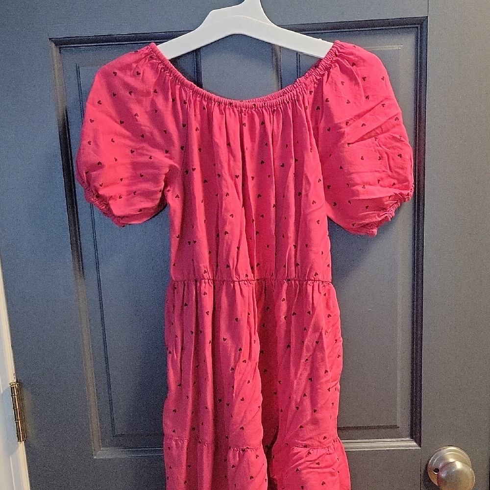 Girls Size Large Pink Puff Sleeve Dress.